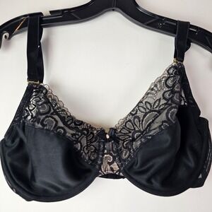 Glamorise 9116‎ Womens Lace Trim Soft Cup Underwire Bra 38D Black
